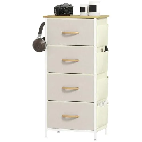 HOMCOM Kommode für Schlafzimmer, 4 Stoffschubladen, Beige