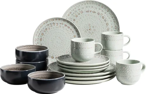 MÄSER Spicy Market Geschirr Set für 4 Personen - 16-teiliges Kombiservice aus handbemaltem Steingut in mediterranem Vintage Design, spülmaschinenfest und ideal für Retro-Liebhaber.