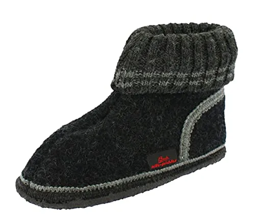 Beck Unisex Kinder Hausschuhe, Slipper, Schwarz, 35 EU - Bequeme Hausschuhe aus hochwertiger Wolle, ideal für Zuhause, mit rutschfester Gummisohle für sicheren Halt.