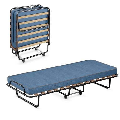 KOMFOTTEU Klappbett 80x190 cm mit Matratze - Betten – Praktisches und leichtes Klappbett, ideal für Gäste, mit einfacher Selbstmontage und stilvollem blauen Design, Made in Italy.