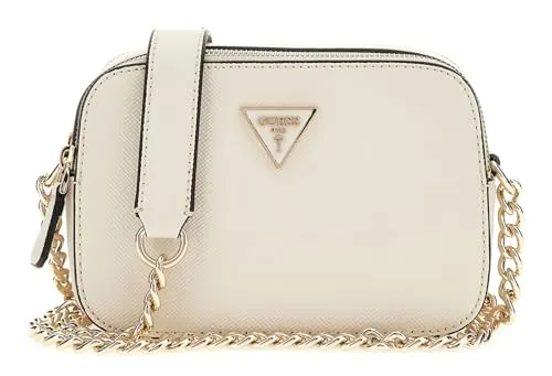 Guess Umhängetasche Noelle II Crossbody Camera - Eleganter Stil in Bone - Umhängetaschen mit 2 Hauptfächern, schickem Ketten-Schulterriemen und hohem Tragekomfort dank edlem Kunstleder. Nachhaltig aus recyceltem Material hergestellt.