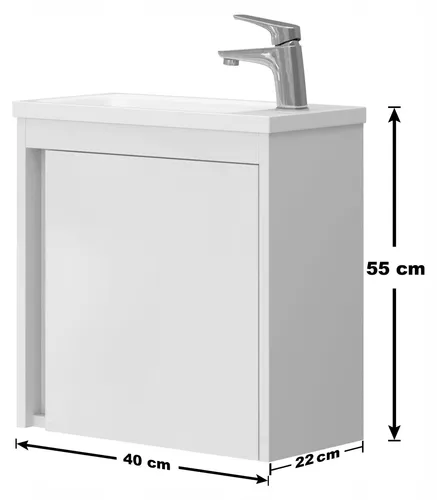 Hängender Waschbeckenunterschrank 40 mit Waschbecken Weiß Hochglanz Omeble