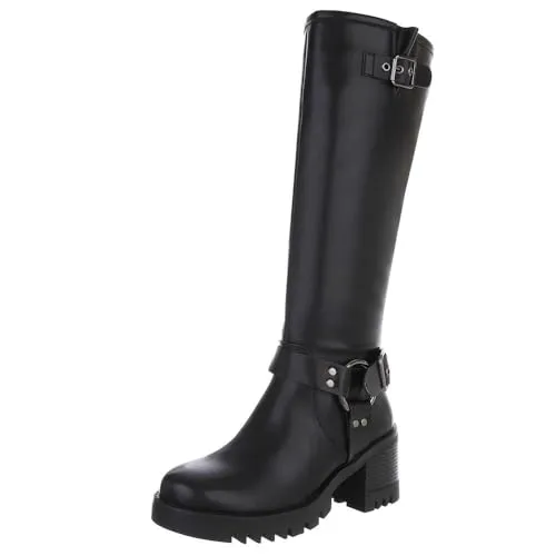 Ital-Design Trendige Chelsea Boots mit markanter Sohle für Damen - Wanderschuhe mit Blockabsatz in Schwarz, ideal für stilvolle Auftritte und bequemes Tragen dank Reißverschluss und optimaler Passform.