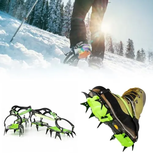 BRS-S1 Paar 14 Zähne Outdoor Steigeisen Ski Eis Gletscher Stollen Traktion Anti-Rutsch Traktionsgerät für Walking Wandern Bergsteigen Trekking und Rasenbelüfter Schuhe