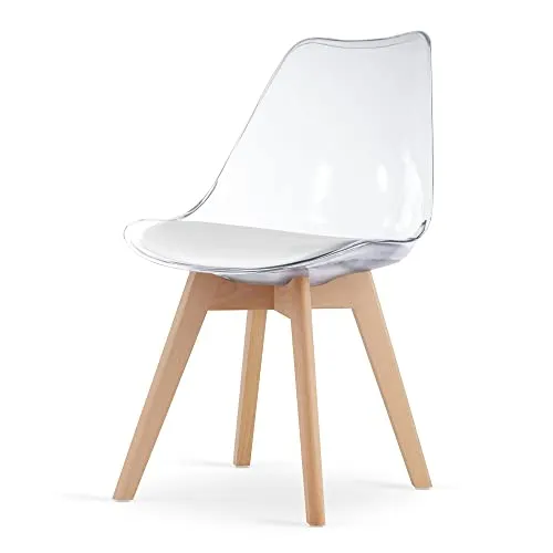 Home Collective Esszimmerstuhl Stuhl Wohnzimmerstuhl durchsichtig mit Vollholzbeinen in Natur, bequemer & Stabiler Schalenstuhl