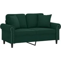 vidaXL 2-Sitzer-Sofa Dunkelgrün mit Zierkissen - Modernes Samt-Sofa für gemütliche Stunden, ausgestattet mit weichen Zierkissen und robustem Metallgestell. Ideal für Wohnzimmer und entspannte Abende.