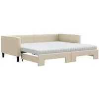 vidaXL Ausziehbares Tagesbett mit Matratzen Creme 100x200 cm - Vielseitiges Kinderbett: Das 2-in-1 Tagesbett verwandelt sich schnell in ein Doppelbett und bietet optimalen Komfort mit zwei Schaumstoffmatratzen. Ideal für kleine Räume!