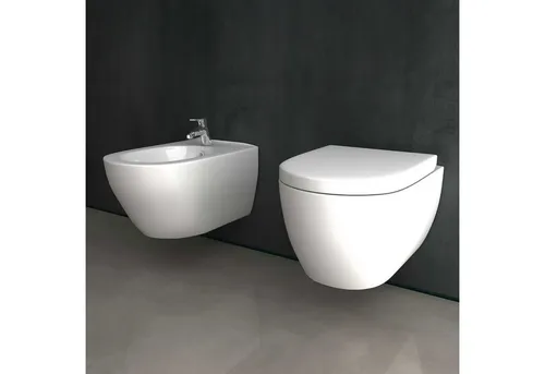 Alpenberger Tiefspül-WC Set - Keramik Wand WC mit Bidet und Softclose Sitz - WC-Becken mit pflegeleichter Keramikoberfläche, inklusive Wandmontage und komfortablem Softclose Sitz für leisen Gebrauch.