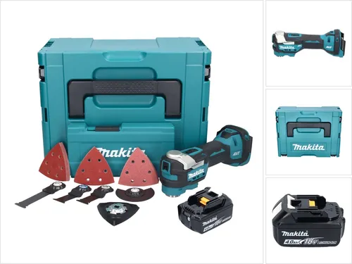 Makita DTM 52 M1JX4 Akku Multifunktionswerkzeug 18 V - Multifunktionswerkzeuge, leistungsstark mit Starlock Max Technologie, inkl. 4,0 Ah Akku und Zubehör für vielseitige Anwendungen, ideal für Profis und Heimwerker.