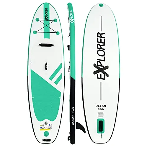 Explorer SUP Board 320 Ocean – Aufblasbares Komplettset für Paddelspaß - Aufblasbares SUP Board in Vollausstattung – ideal für See, Meer oder Fluss. Mit neuester DTEX-1000D-Technologie für höchste Stabilität, leichtem Transport und sicherem Stand.