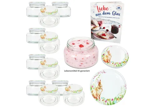 MamboCat Einmachglas MamboCat 12er Set Joghurtglas 435ml Einmachglas Osterfreude Deckel, Glas