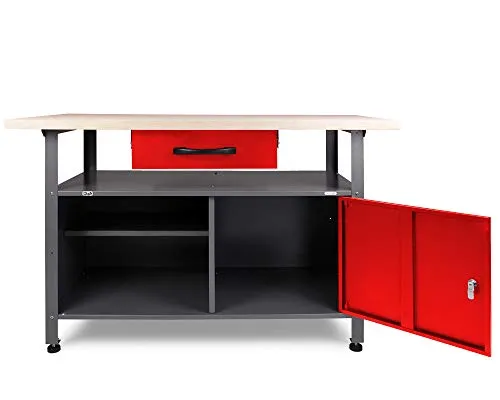 Ondis24 Montagewerkbank Klaus 120 cm - Robuste Metall-Werkbank mit abschließbarem Schrank und höhenverstellbaren Füßen, ideal für Werkstätten und Hobbyräume, belastbar bis 380 kg.