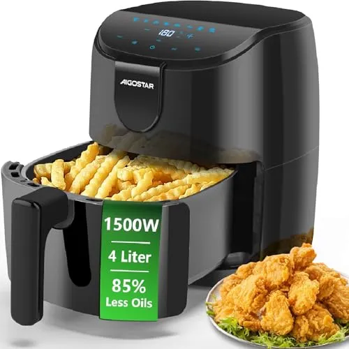 Aigostar 4.2L Heißluftfritteuse XXL - Heißluftfritteuse mit 8 Menüoptionen und LED-Touchscreen, für fettfreies Frittieren und gesunde Mahlzeiten. Einfach zu bedienen und BPA-frei, ideal für die ganze Familie.