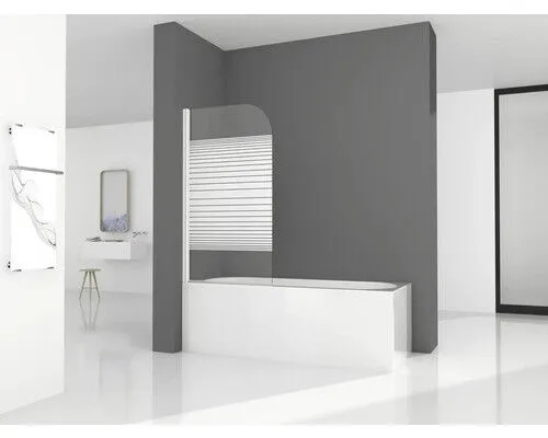 Marwell Badewannenfaltwand White Stripes - 75 cm - Duschwand aus Einscheibensicherheitsglas, rahmenlos in elegantem Streifen-Design, beidseitig montierbar und ideal für moderne Badezimmer.