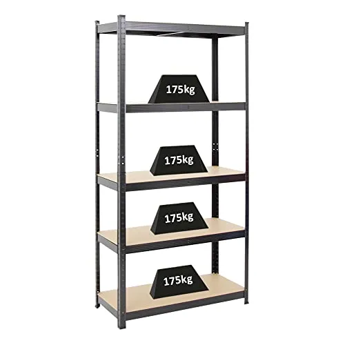 PROREGAL® Schwerlastregal Ragnar, 180x90x40 cm - 175 kg Fachlast - Schwerlastregal mit 5 verstellbaren MDF-Fachböden, einfache Steckmontage, ideal für Werkstatt und Garage, Gesamttraglast 875 kg, kombinierbar mit weiteren RAGNAR Produkten.
