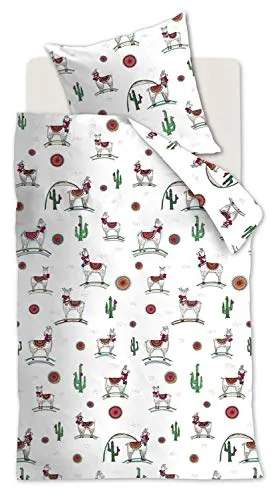 Beddinghouse Kids Renforcé Bettwäsche 2-teilig - Lama Adventure 135x200 cm - Bettwaren-Set für Kinder aus 100% Baumwolle, hautfreundlich und pflegeleicht. Mit stylischem Lama-Design für einen fröhlichen Schlafplatz.