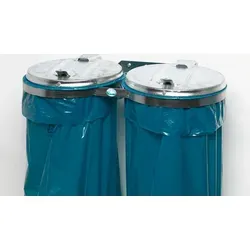 Robuster Doppel-Abfallsammler mit Metall-Deckel | Wandhalterung | 2x 120 Liter, BxT 80x53cm | Stahl | Verzinkt-Verzinkt - Silber