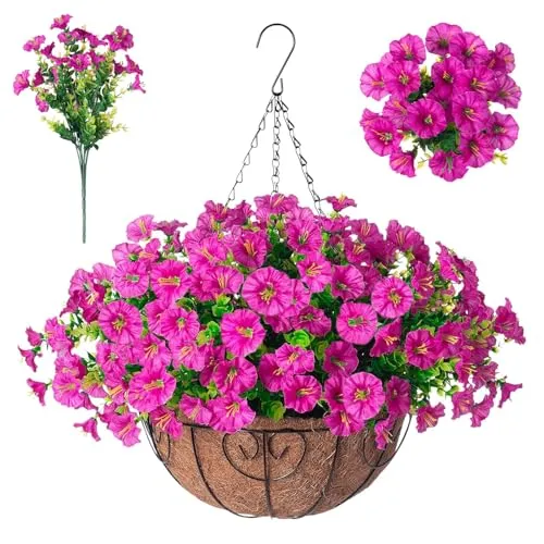 Bündel Künstliche Blumen, Künstliche Balkonpflanzen, Wetterfest Petunie Seidenblumen Blumenstrauß, Balkon Kunstblumen wie Echt, Wetterfest Kunstpflanzen, Außen Balkonblumen für Garten, Outdoor 6
