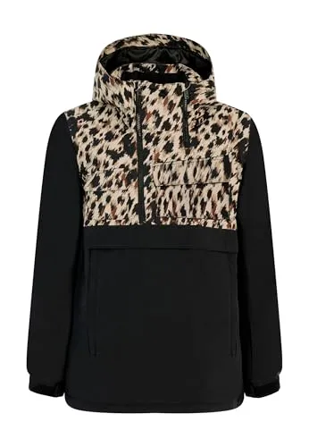 Protest Women's Prtviper Anorak - Skijacke in Schwarz, Gr. L - Stylische Skijacke mit Leomuster, wasserdicht und winddicht, ideal für Snowboard und Ski. Perfekt für einen lässigen Look auf der Piste!