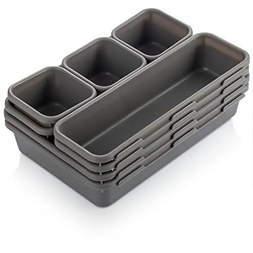 com-four® 8-teiliges Set Aufbewahrungsboxen - Schubladen-Organizer in 3 Größen - Aufbewahrungsbox für Schublade, Regal und Schrank (8-teilig - grau)