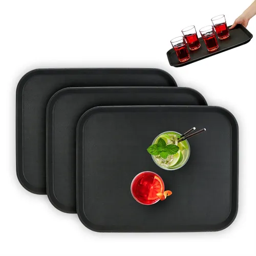 relaxdays Tablett 3er Set - Serviertablett 46 x 35 cm - Praktisches 3er Set aus robustem Kunststoff mit erhöhtem Rand und rutschfester Oberfläche, ideal für Gastronomie und private Feiern. Sicherer Transport von Speisen und Getränken garantiert.
