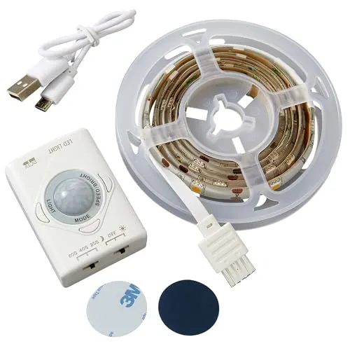 Northpoint LED Streifen 1m Farbwechsel Bewegungsmelder aufladbar kabellos Innenbereich Schrankleuchte Bettbeleuchtung 1100mAh Li-Io Akku 30 LEDs (2er-Set Warmweiß)