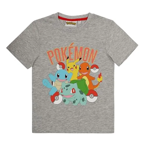Pokemon T-Shirt Jungen Mädchen Pikachu Poke Shirt (DE/NL/SE/PL, Numerisch, 134 Regular, Grau)