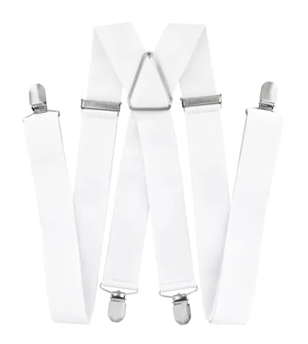axy Herren Weiße Hosenträger breit 3,5 cm mit 4 Starken Clips X-Form