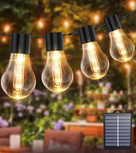LITOHOM Solar Lichterkette Outdoor, 10M Lichterkette Außen Solar mit 16LED Glühbirnen, IP65 Wasserdicht, Timer und Speicherfunktion, 8 Modi Solar Lichterkette Aussen (warm weiß)