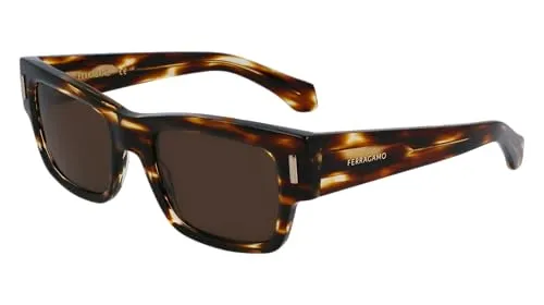 Salvatore Ferragamo SF2011S 216 Striped Brown Sunglasses Man Acetato, Rectangle, 53