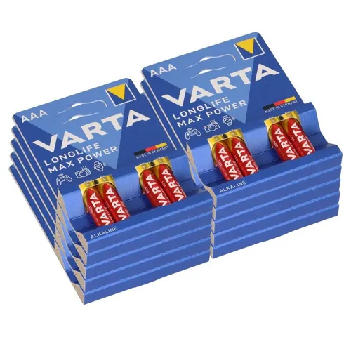 VARTA 40x Longlife Max Power AAA Micro Batterie (10x 4er Blister) - Maximale Leistung mit 40x Varta 4703 Longlife Max Power AAA Batterien für digitale Geräte. Ideal für Kameras und Spielkonsolen – sorgt für zuverlässige Energie und lange Haltbarkeit. Made in Germany.