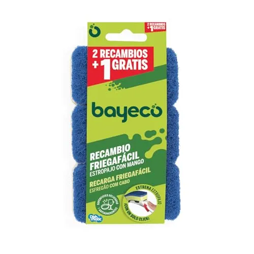 Bayeco Ersatzschwamm mit Griff, ohne Streifen, speziell für empfindliche und antihaftbeschichtete Oberflächen, hohe Festigkeit und Langlebigkeit, einfaches Anbringen, Blau, 3 Stück