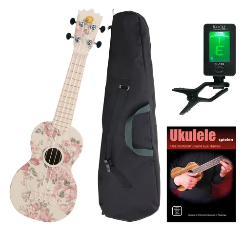 Classic Cantabile BeachBuddy Desert Rose Ukulele Set - Instrumentenzubehör für Outdoor-Aktivitäten, robustes und feuchtigkeitsbeständiges Material, inkl. Gigbag, Stimmgerät & Noten für den perfekten Einstieg.