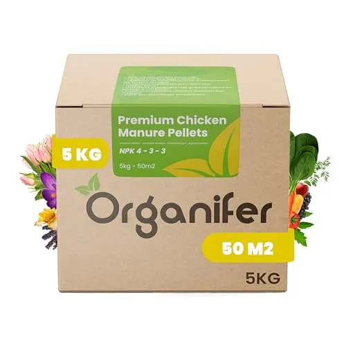 Premium Hühnermistpellets - Hühnermist - Gülle - Dünger - Düngemittel - Organischer Dünger - Güllepellets Garten - Npk 4-3-3 - Reich An Kalium Und Phosphat - Organifer (5 KG)
