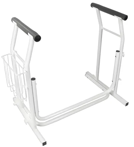 Ergonomische Toiletten-Aufstehhilfe mit höhenverstellbaren, rutschfesten Armlehnen und praktischem Korb – Ideal für Senioren und Menschen mit eingeschränkter Mobilität