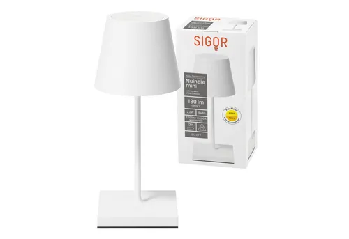 Akku-Tischleuchte Nuindie mini 250mm - USB-C, schneeweiß - Tischleuchte mit modernem Design und blendfreier LED-Beleuchtung, ideal für drinnen und draußen. Kabellos, mit bis zu 12 Stunden Laufzeit und dimmbaren Lichtfarben für jede Stimmung.