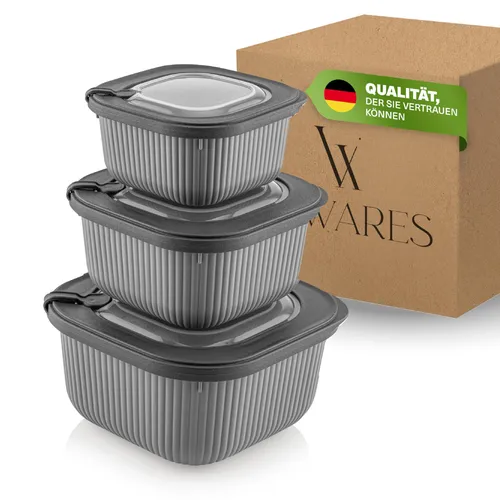 Viwares Frischhaltedosen im 3er Set mit transparentem Ventildeckel, Aufbewahrungsbehälter, Küche, stapelbar, BPA-frei, Kunststoff, Mikrowellen/Kühlschrankgeeignet, 3 Größen (600ml/1100ml/1800ml)