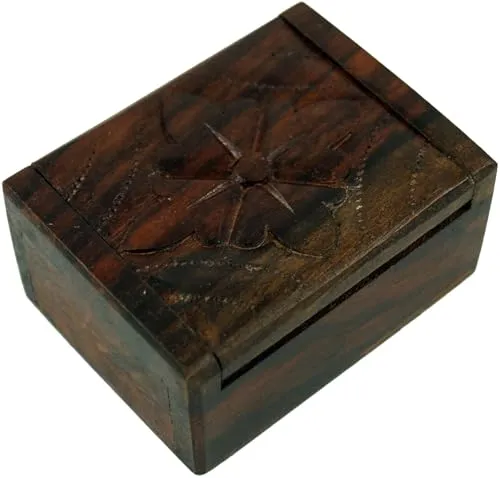 GURU SHOP Beschnitzte Holzdose, Schatztruhe, Schmuck Schatulle