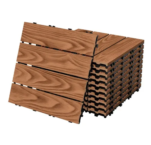 11x WPC Terrassenfliesen 30x30 cm Hellbraun - Holzfliesen aus WPC, wetterbeständig und pflegeleicht, einfaches Verlegen dank Klick-System, ideal für Balkone und Terrassen.