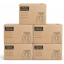 BURI Archivkarton Aktenkarton 5er Set für 5 große A4 Ordner, stabiler Archivbox aus Wellpappe mit Steckdeckel, stapelbar bis 30 kg, mit Griffen &...