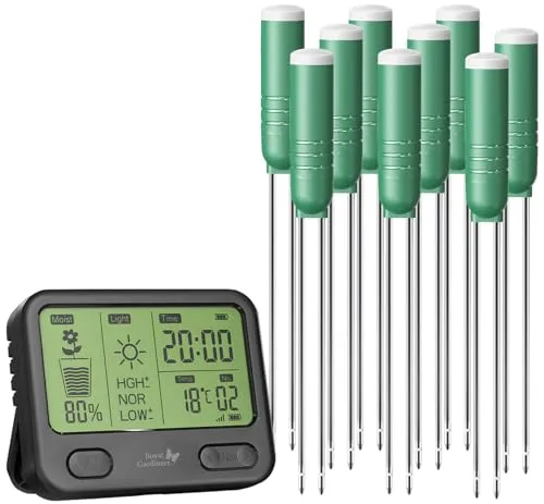 Royal Gardineer 4in1-Funk-Bodenfeuchtesensor - Bodenmessgeräte für präzise Feuchtigkeitsmessung und Temperaturüberwachung, ideal für Pflanzen im Innen- und Außenbereich mit bis zu 100 m Funkreichweite.