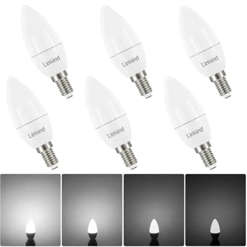 Linkind Dimmbar E14 B35 Kerzenlampe 5W, ersetzt 40 Watt, 5000K Tageslichtweiß 470lm Kerzenform E14 LED Birne, AC 220-240V, 6 Stück