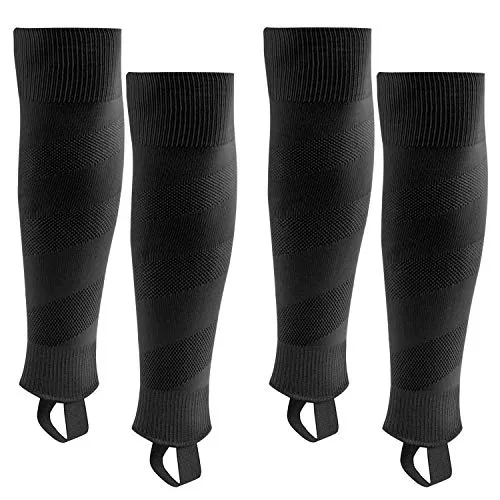 Kinder Herren Stutzen Fußballstutzen Stegstrümpfe Fußball Sleeve Fußballsocken 2 Paar (Schwarz L)