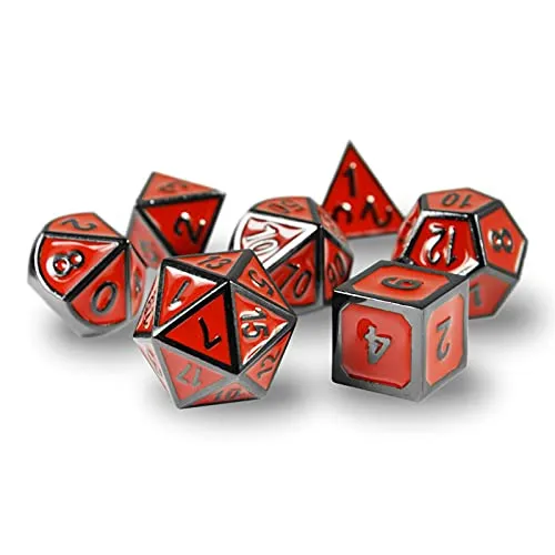 Pen & Paper Polyeder Würfel 7-teilig aus Metall (Schwarz/Rot Steampunk)