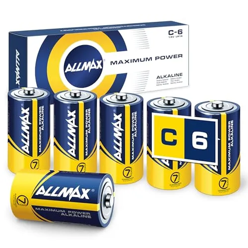 Allmax C Baby (LR14) Maximum Power Alkaline Batterien (6 Stück) – Ultra-Langlebigkeit, auslaufsicheres Design, 7 Jahre Haltbarkeit, maximale Leistung (1,5 V)