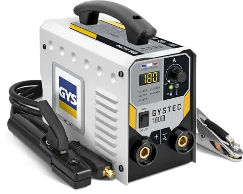 GYS, GYSTEC 180E, einphasiges Inverter-Schweißgerät mit 2 Schweißverfahren MMA und TIG Lift, Arc Force, Antiticking, Hot Start, mit Koffer, Elektrodenhalter, Massekabel