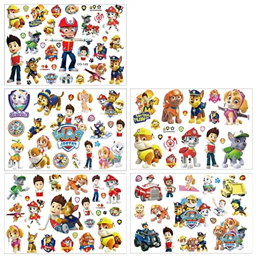 Lanseede Temporäre Tattoo Set Kinder Tattoos für Paw Patrol,100 pcs 5 Blätter , Kindertattoos Aufkleber Stickers für Geschenktüten Kindergeburtstag Mitgebsel Mädchen Jungen