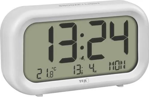 TFA Dostmann 60.2052.02 Quarz Wecker Weiß Alarmzeiten 2 Großes Display, Extra lauter Weckton