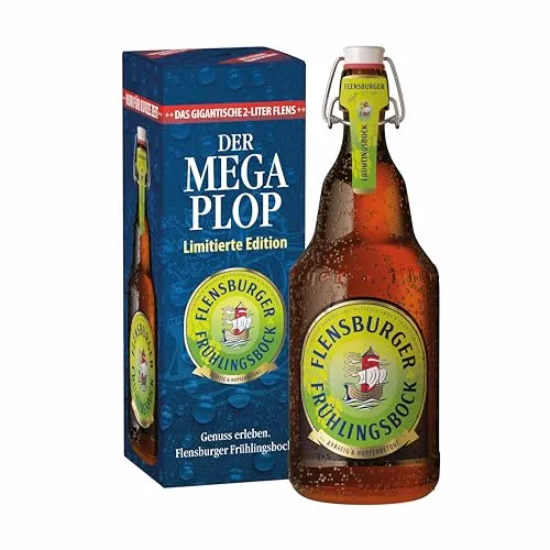 Flensburger Frühlingsbock Mega Plop, Bier Flasche Einweg (1 X 2.0 L) Karton, Geschenkkarton, Biergeschenk