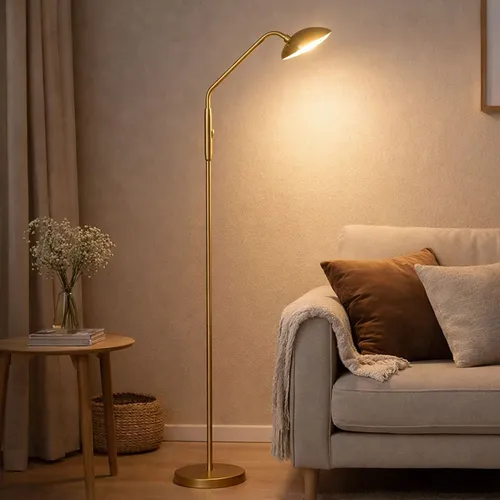 Stehleuchte mit Touchdimmer in Messing, 135 cm in gelb von Fischer & Honsel